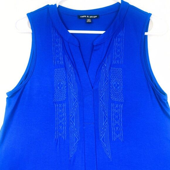 Cable & Gauge | Bright Winter Cobalt |Women's Sleeveless Embroidered Top Size M. - Picture 3 of 9